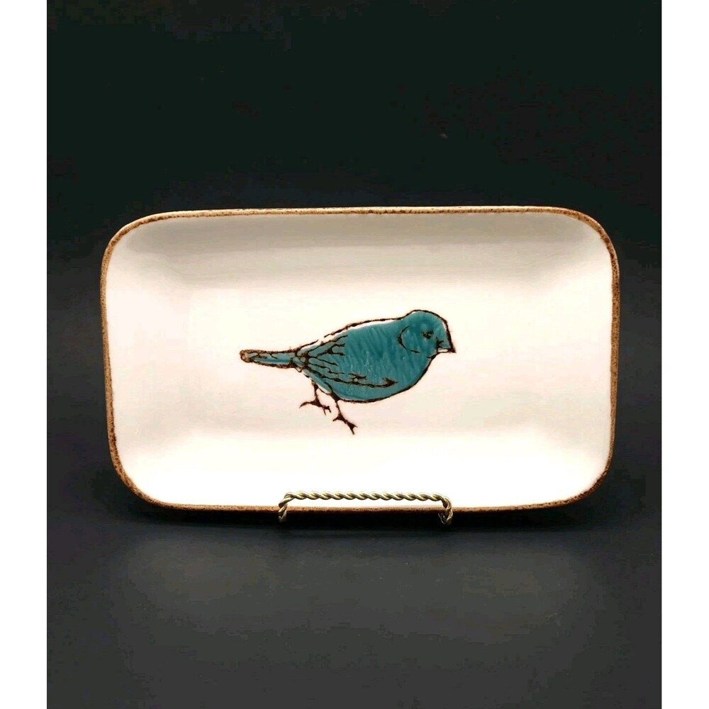 Ivory Blue Bird Small Ceramic Serving/Tapas Tray Made In Portugal. Vintage.